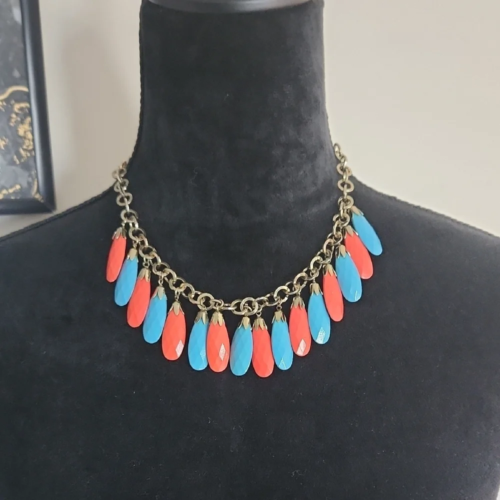 Colorful Teardrop Bead Statement Necklace – Coral & Turquoise